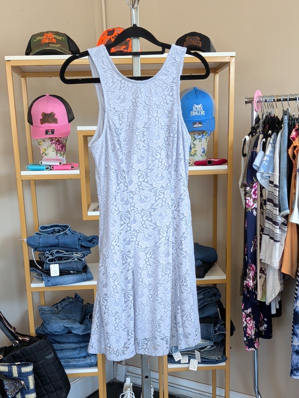 Speechless Lavender Lace Midi Dress with Scoop Neck